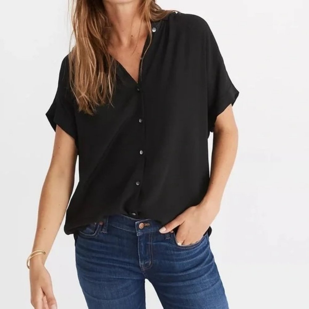 Madewell Central Drapey Shirt Size XXL in Black F9367 Oversized